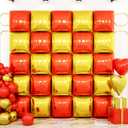 Red and Gold Square Foil Balloon Wall,19 Inches Double Sided Square Balloons Tunnel Arch Kit for Bachelorette,Birthday,Baby Shower,Wedding,Anniversary,Valentines Day Party Decorations