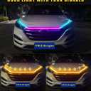 YM E-Bright Car Led Lights Exterior RGB Hood Light Strip Waterproof Multicolor Dynamic Scan Start Up Hoodbeam Kit with Turn Signal Indicator Function for Cars, Truck, SUV, APP Control, 12V 70inch