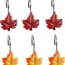Maple Leaf Shower Curtain Hooks, 12Pcs Thanksgiving Decorative Autumn Fall Leaves Shower Curtain Rings Rustproof for Bathroom Bedroom Room Decor