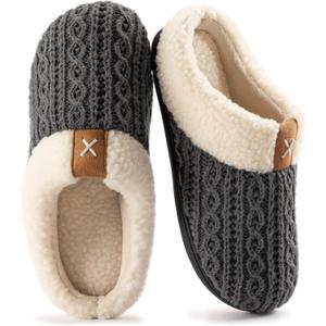ULTRAIDEAS Women's Indoor Bedroom Slipper with Memory Foam, Gift for Women, Wool-Like House Shoe with Anti-Skid Rubber Sole for Ladies (9-10, Knit Grey)