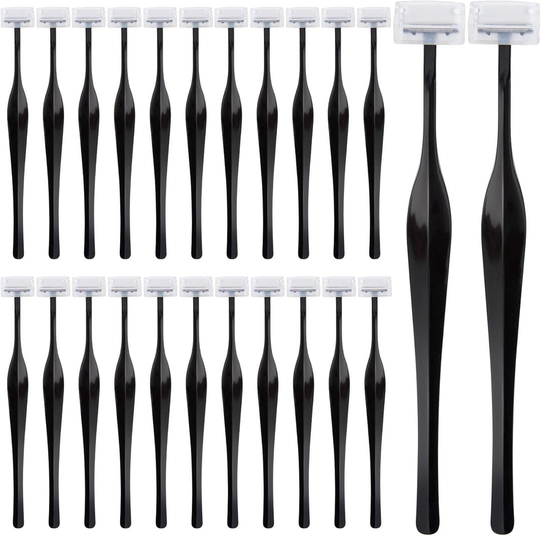 24pcs T Shape Eyebrow Razors for Women, Manual Face Trimmer with Cover, Stainless Steel Facial Shaver Multipurpose Makeup Tool for Forehead Cheeks Lips Chin- Black
