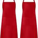 Syntus 2 Pack Adjustable Bib Apron Waterdrop Resistant with 2 Pockets Cooking Kitchen Aprons for Women Men Chef (Basic White)