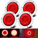 4pcs 4 inch Round LED Trailer Trucks Halo Brake Stop Running Turn Signal Tail Lights Red 64 LEDs w/Stainless Bezels Flange Mount Sealed Waterproof IP67 For RV/Van, DC 12V