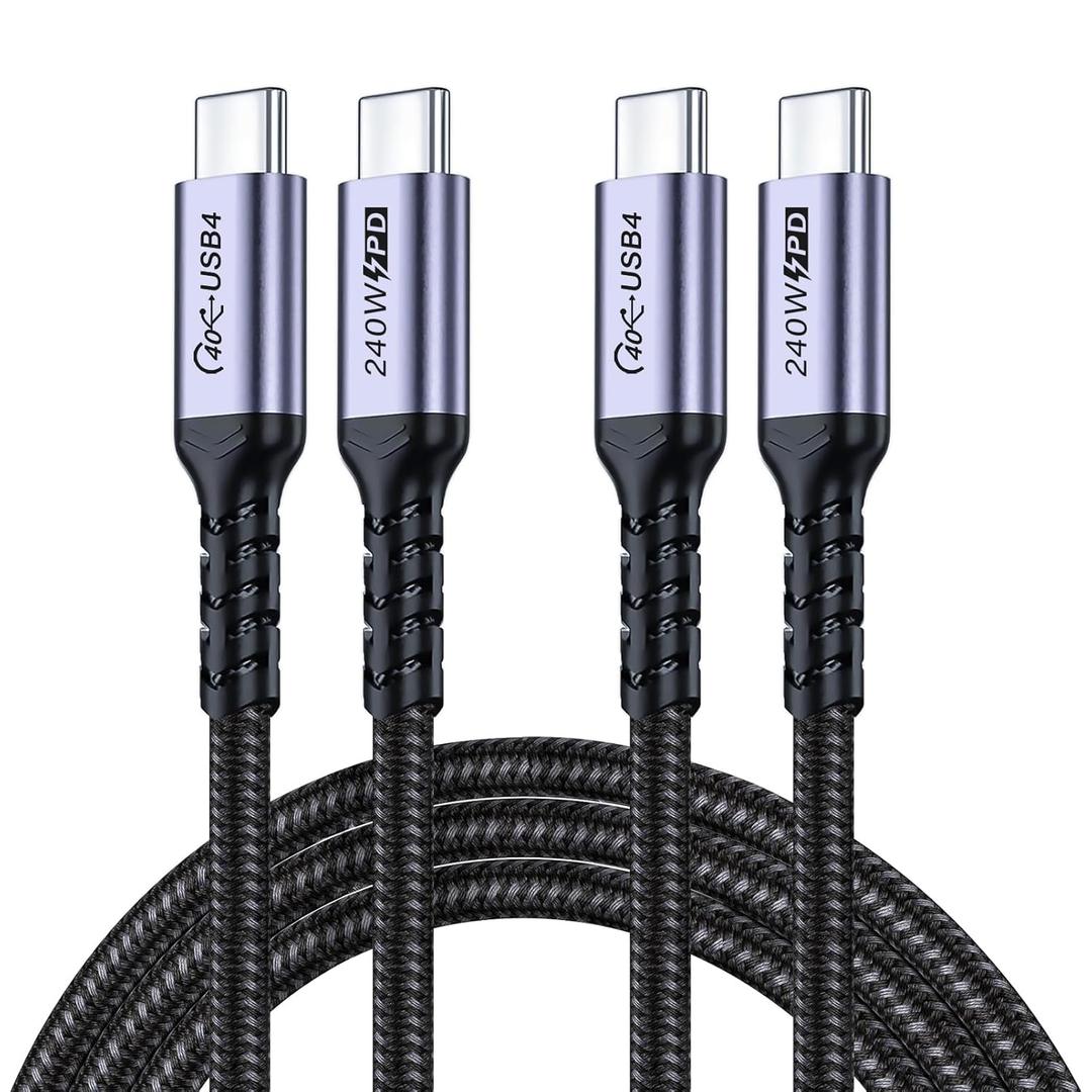 USB 4 Cable 6.6FT 2 Packs, 240W USB C to USB C Cable, High Speed 40Gbps Data, 8K 60Hz, 5K 60Hz, 4K 144Hz Monitor Display PD Compatible for Thunderbolt 4/3, iPhone 15Pro/16ProMax, Monitor