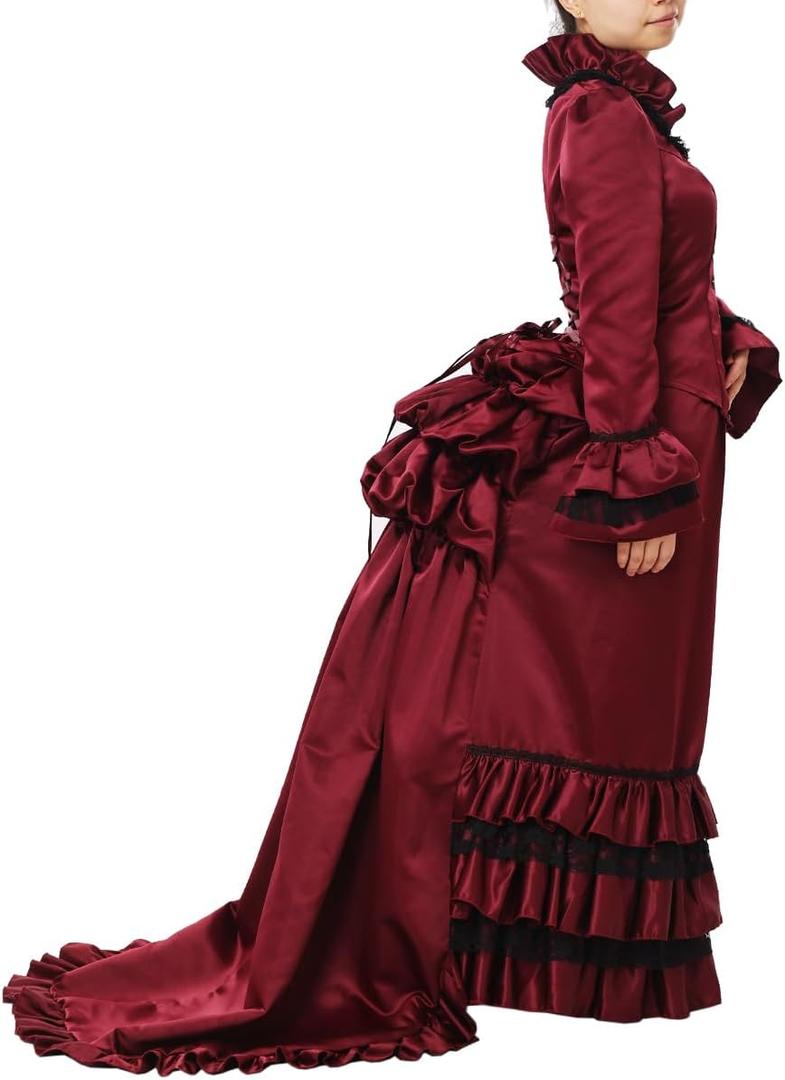 COSDREAMER Women Victorian Bustle Dress Renaissance Bustle Ball Gown Costumes (Small, Burgundy)