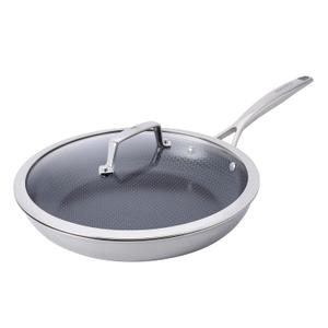Henckels Paradigm Stainless Steel 12 Fry Pan with Lid, Tri-Ply Ceramic Nonstick Fry Pan, Non-Toxic Induction Fry Pan, Metal-Utensil & Dishwasher Safe
