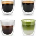 Double Wall Glass Espresso Cups, Clear, Heat Resistant Borosilicate Glass, 5 Ounces Capacity, Contemporary Design for Coffee and Demitasse, Set of 4