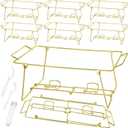 Geosar 32 Pack Wire Buffet Rack Stand Folding Chafing Stand Chrome Frame Serving Trays Food Warmer with Plastic Tongs Forks and Spoons for Christmas Thanksgiving Home Party Catering Supplies(Gold)