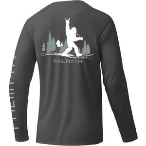 Palmyth Fishing Shirts for Men Long Sleeve UPF 50+ Sun Protection UV T Shirt Tee (Medium, Charcoal / Bigfoot Rock)