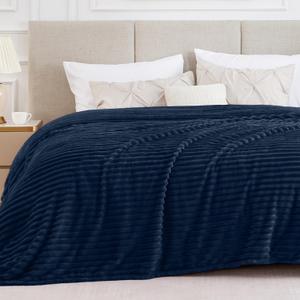 BEDELITE King Size Blanket for Bed, 300GSM Soft & Warm Fleece Blanket, Decorative and Giftable Striped Navy Blankets for Women, Men, 108"x90"