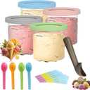 Pack of 4 Ninja Creami Containers Pints and lids Compatible with NC299AM C300s Series, Ninja Creami Maker Machine Accessories, Ninja Creami Deluxe Containers Dishwasher Safe & Assorted Colors