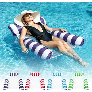 4 Pack Inflatable Pool Floats for Adults, 3-Tube Mesh Bottom Pool Hammock Floating Lounge Raft, Portable Water Float for Beach Vacation & Summer Outdoor Activities