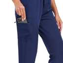 VECARDI Womens Scrub Jogger Pants High Waisted 4 Way Stretch Zipper Pocket (Blue, S)