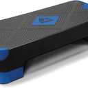 RBX Aerobic Step Platform with Non-Slip Textured Surface -2-Level Adjustable Steppers for Exercise, Compact, Lightweight, Easy-to-Store Exercise Step & Fitness Step Bench (Black/Blue)
