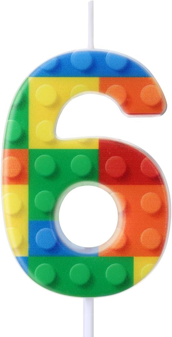 Building Block Number 0-9 Birthday Cake Candle Numeral Birthday Sparkler Candles for Building Block Cake Topper for Party Decorations Supplies(Number 6)