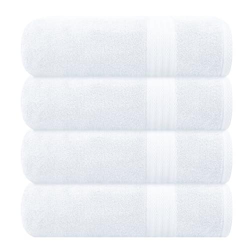 GLAMBURG Premium Cotton 4 Pack Bath Towel Set - 100% Pure Cotton - 4 Bath Towels 27x54 - Ideal for Everyday use - Ultra Soft & Highly Absorbent - White