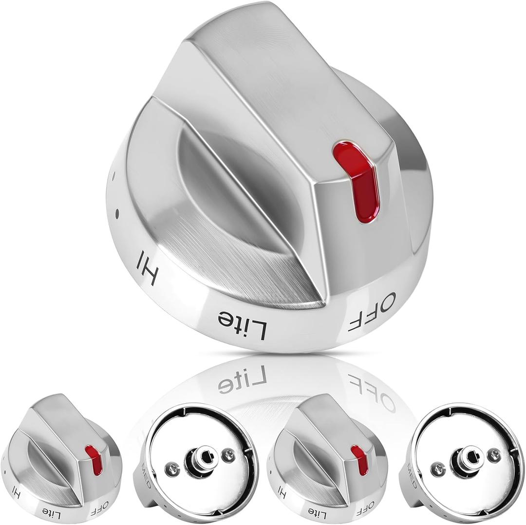 Upgraded 5pcs DG64-00473A Top Burner Control Dial Knob Replaces Samsung Oven Gas Stove Knob Black Stainless Steel NX58H5600SS NX58H5650WS NX58J7750SS NX58M6850SS NX58K7850SS