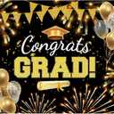 Black Gold Graduation Backdrop, Class of 2025 Prom Backdrops Congrats Grad Background Class Off Congrats Prom Party Decorations, 82.7"X59" Fabric Indoor Outdoor Banner Photography Photo Booth Props
