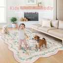7x9 Pink Rug for Living Room, Scalloped Floral Rug for Girls Dorm, Washable Rugs Soft Low Pile Non Slip Rugs for Nursery College Bedroom Decor Kids Room Playroom