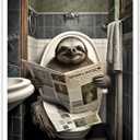 KOEUIRW Funny Sloth Bathroom Canvas Wall Art Cute Sloth In Toilet Posters Black and White Animal Prints Painting Maximalist Mid Century Modern Aesthetic Wall Decor for 12x16in Unframed