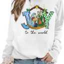 KIDDAD Jesus Christmas Sweatshirts Women Joy to The World Pullover Tops Christian Graphic Shirt Casual Tops (White, XXL)