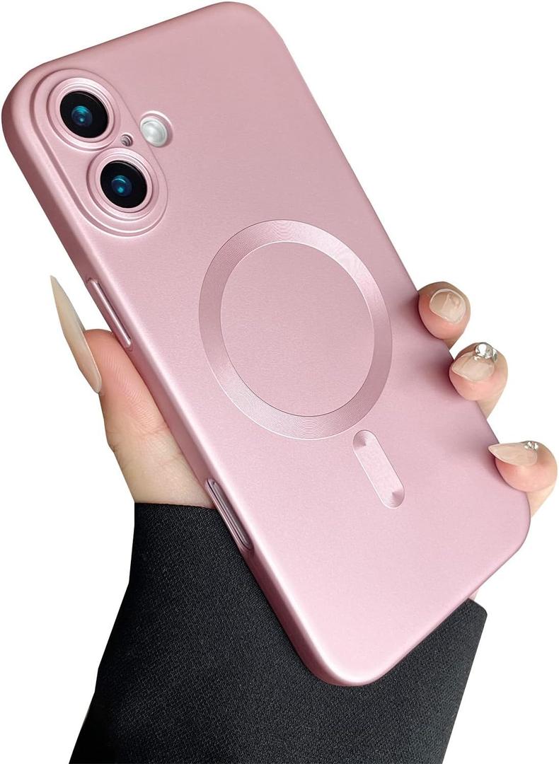 Magnetic Case for iPhone 16 Plus Phone Case for Women, Matte Luxury Soft Metallic Luster Design with Camera Lens Protector, Compatible with Magsafe Case for iPhone 16 Plus 6.7"-Pink Magnetic Case for iPhone 16 Plus Phone Case for Women, Matte Luxury Soft Metallic Luster Design with Camera Lens Protector, Compatible with Magsafe Case for iPhone 16 Plus 6.7"-Pink