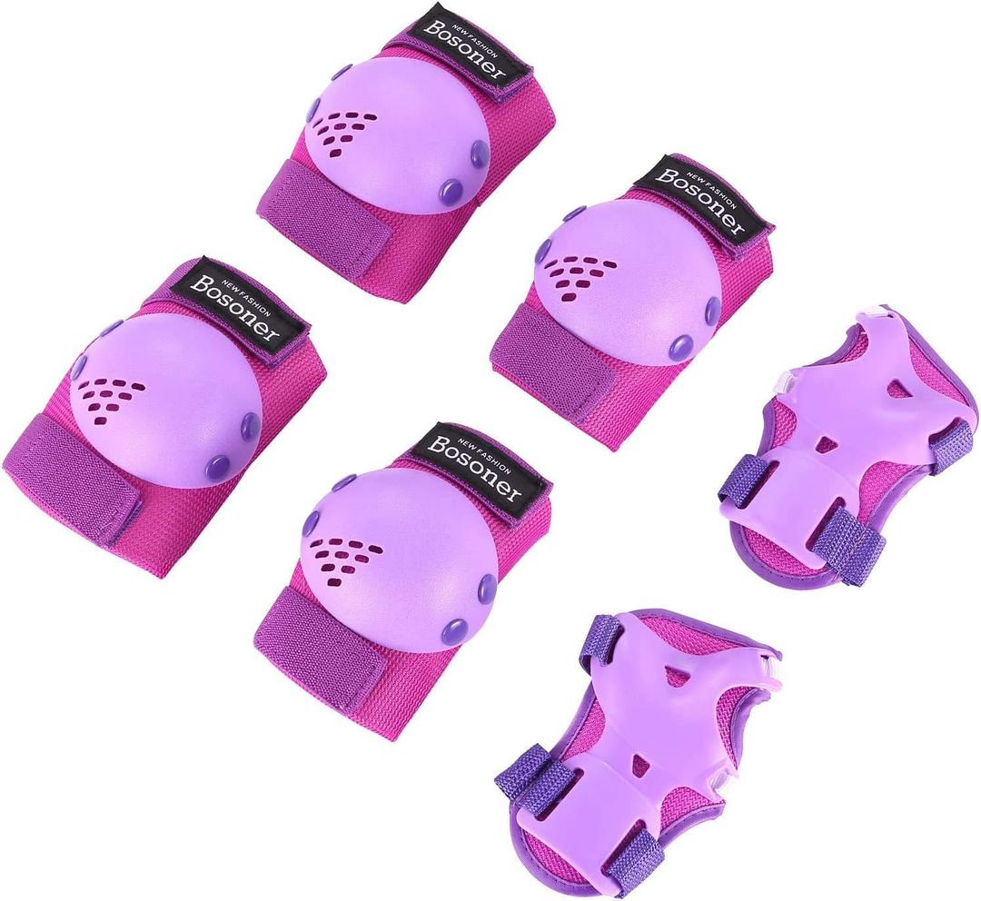 BOSONER Kids/Youth Knee Pads Elbow Pads Wrist Guards Set for 3-15 Years, Child Protective Gear Set for Roller Skates, Cycling, BMX Bike, Skateboard, Inline Skating, Scooter Riding Sports (Purple) BOSONER Kids/Youth Knee Pads Elbow Pads Wrist Guards Set for 3-15 Years, Child Protective Gear Set for Roller Skates, Cycling, BMX Bike, Skateboard, Inline Skating, Scooter Riding Sports (Purple)
