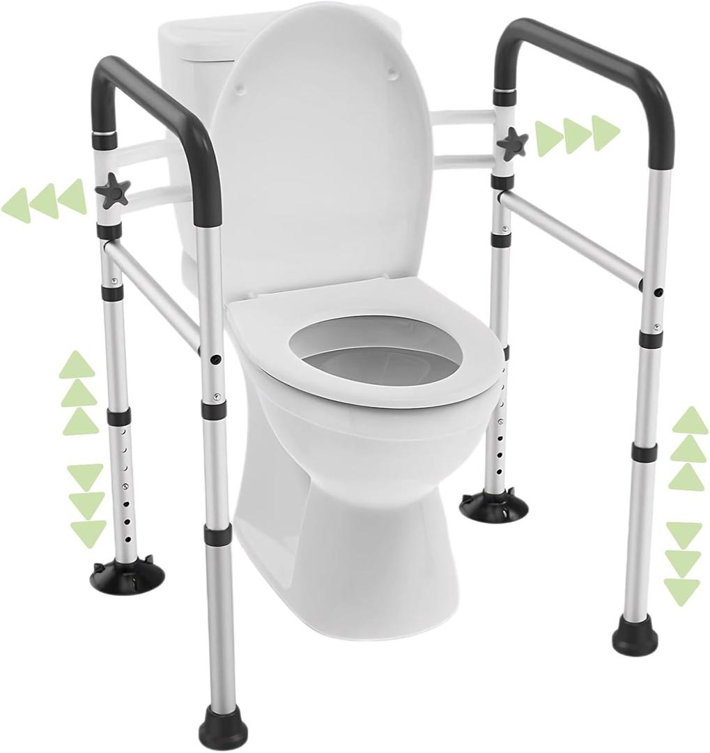 Toilet Safety Rails for Seniors - Adjustable & Foldable Medical Toilet Safety Frame - Heavy Duty Stand Alone Toilet Handles Support for Elderly Disabled & Handicap - Fits Most Toilets (380 lb) (Black)