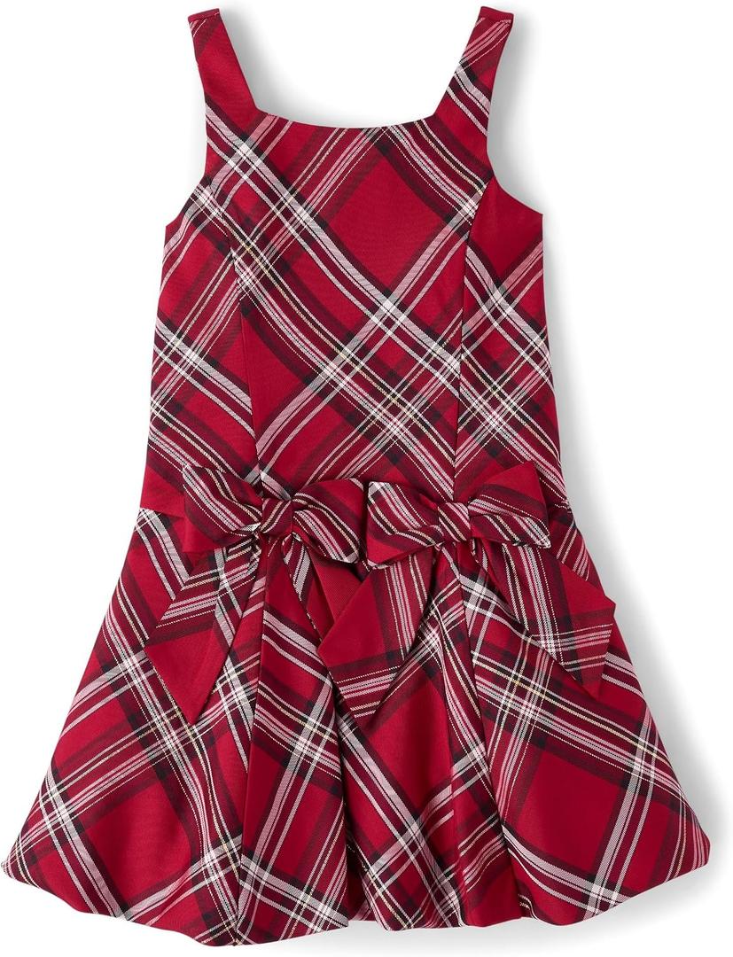 The Children's Place,Girls,Sleeveless Dressy Bubble Hem Dress,Red Ochre Plaid,14