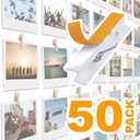 50 Pack Mini Self Adhesive Clips for Pictures - White Wood Clip Photo Holders for Wall, Poster Hanger, Photo Cards Hanging Display Board & Picture Boards, Artwork Photos Holders Card Room Decor