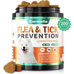 Flea and Tick Prevention for Dogs Chewables - 200 Soft Chews Natural Dog Flea and Tick Chewables, Oral Flea Supplement for Dogs, Puppy Flea Support - All Breeds & Ages - Chicken Flavor