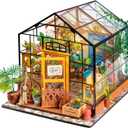 ROBOTIME DIY Miniature House Kit Mini Green House Tiny Dollhouse Wooden Furniture Kit with LED Halloween/Christmas/Birthday Gifts for Adults (Cathy's Greenhouse)