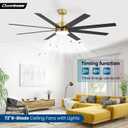 72 Inch Ceiling Fans with Lights and Remote, Dual Color 8 Blades, Living Room Office Library Cafe Indoor Outdoor Industrial, 3CCT Dimmable, 6 Speed Reversible Quiet DC Motor, Gold/Wood Grain