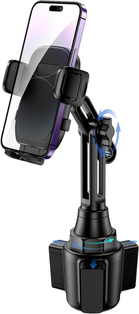 Cup Phone Mount for Car, [Upgraded Version] Universal Cup Phone Cradle Holder with Long and Adjustable Neck, Friendly Compatible with Cell Phone iPhone, Samsung, Google and All Smartphones, Black