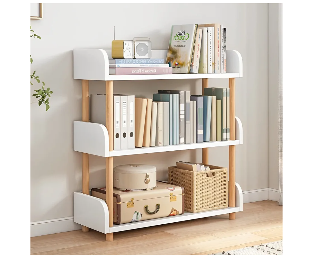 3-Tier Wooden Open Bookcase - Modern Display Bookshelf with Top Edge and Solid Wood Frame for Home and Office, Storage Cabinet, Warm White