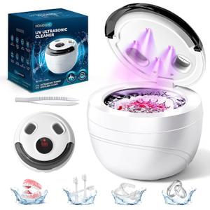 Ultrasonic Retainer Cleaner Machine - 45kHz dental pod ultrasonic cleaner for retainers, Denture, Mouth Guard, Aligner, Braces - Denture cleaner Machine with 4 Modes & Digital Timer
