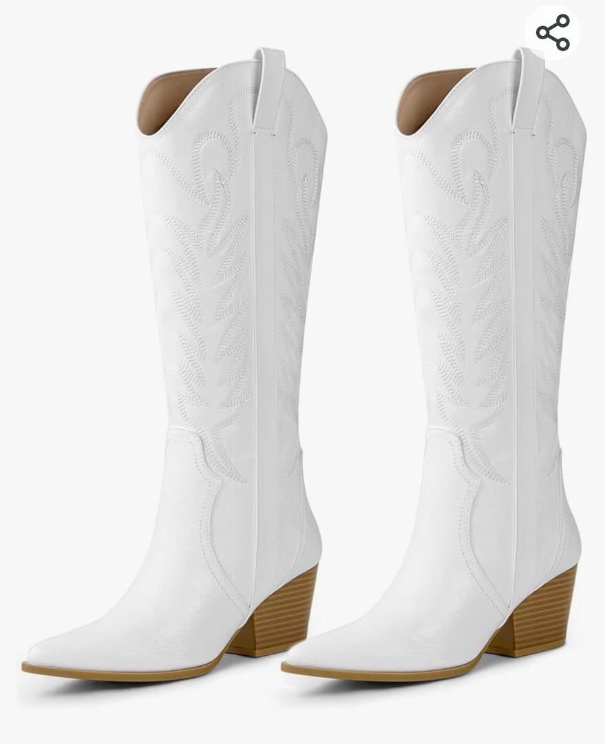 Arromic Cowboy Boots for Women Comfortable Womens Embroidered Western Cowgirl Knee High Boots Pointed Toe Zipper Chunky Heel Country Outfit Retro Tall Boots 7