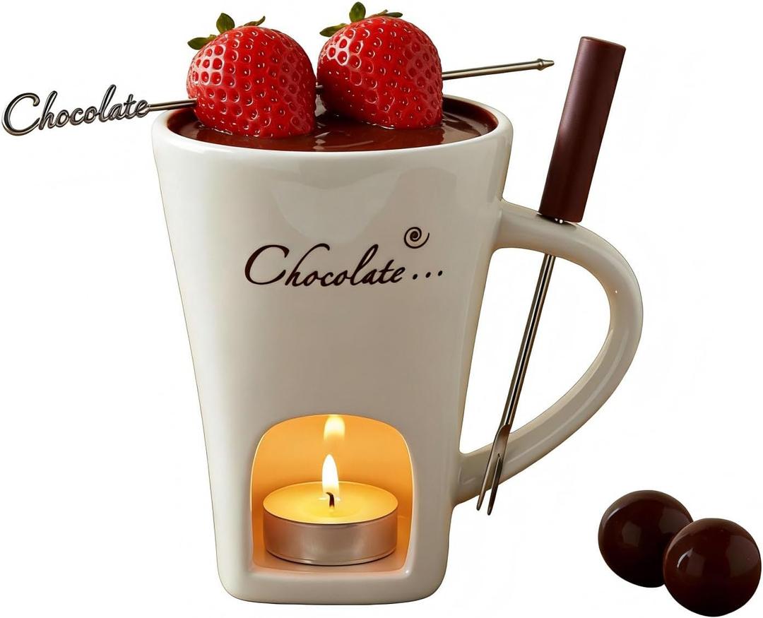 Chocolate Fondue Mug Ceramic Melting Mug Fondue Coffee Cup Melting Fondue Mug for Chocolate Cheese Butter 130 ml (W)