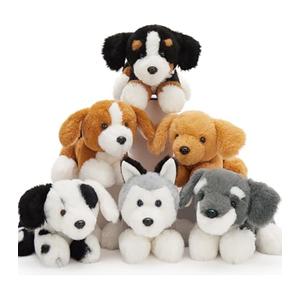 4 Pack 8 Inch Dog Plush Stuffed Animal Soft Fluffy Puppy Pillow Set Theme Party Favor