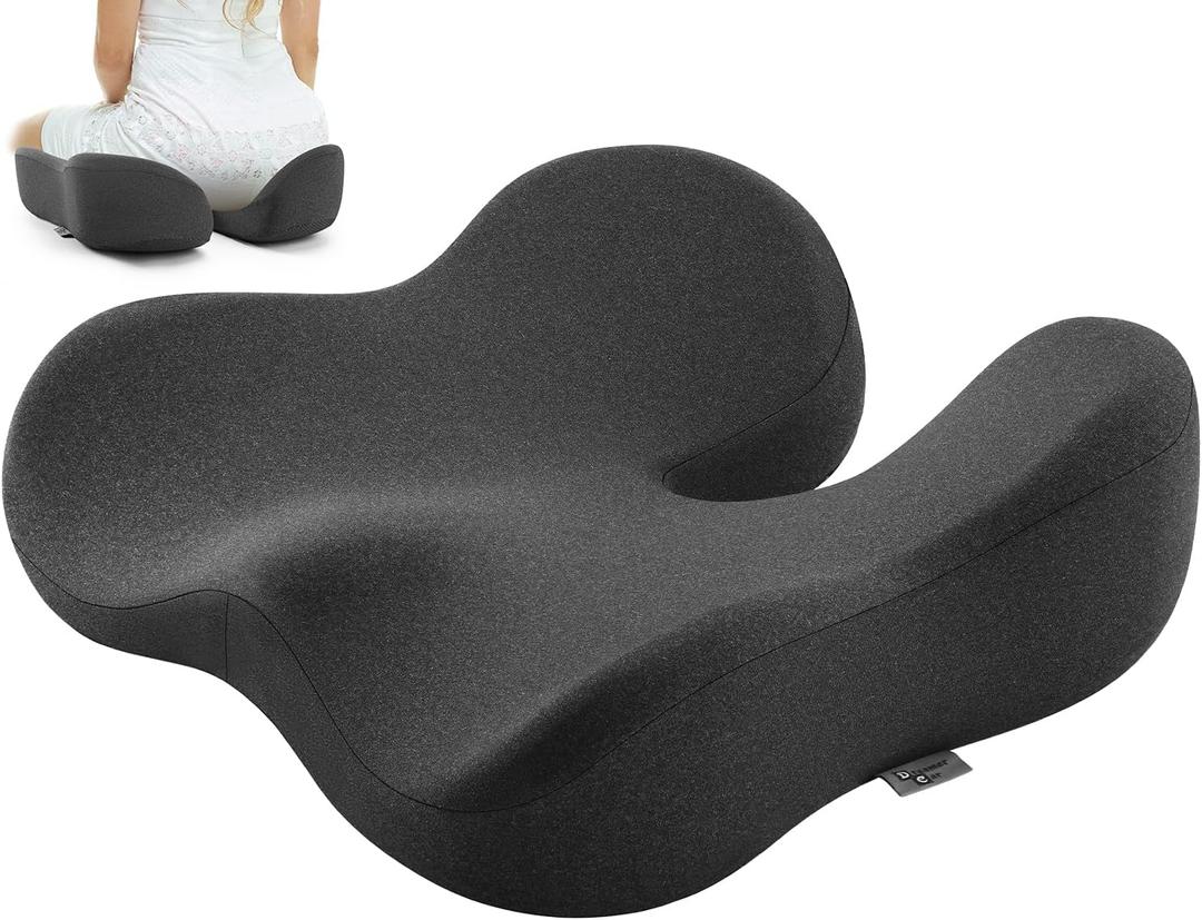 Seat Cushion for Tailbone & Sciatica Pain Relief  Certified & Ergonomist-Designed  Tapered Front Edge Reduces Thigh Pressure  Wide Memory Foam for Office Chair, Car, Wheelchair (Gray)