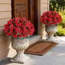 16 Bundles Artificial Roses for Front Door Outdoor Decor, Realistic Fake Silk Bouquets Flowers Faux UV Resistant Real Looking Rose Plants for Garden Balcony Farmhouse Home Spring Summer Decor (Red)