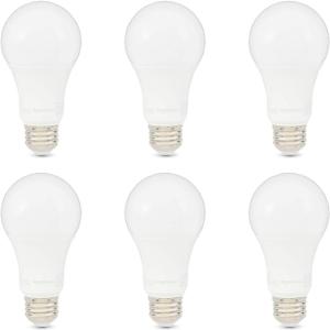 Amazon Basics A19 LED Light Bulbs 100 Watt Equivalent, Daylight White (5000K), Energy Efficient 15 W, Non-Dimmable, 10,000 Hour Lifetime, 6 count (Pack of 1)