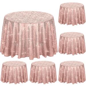 Moukeren 6 Pcs Round Sequin Tablecloth Glitter Round Tablecloth Round Table Cloth Table Covers Decorations for Wedding, Birthday Party, Christmas and Halloween Decor (Rose Gold, 50 Inch)