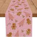 Gingerbread Christmas Decorations Pink Table Runner Pink Tree Glitter Xmas Winter Candy Cane Holiday Kitchen Dining Merry Christmas Table Decor 13x36 Inch