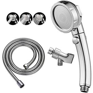 KAIYING Chrome High Pressure Handheld Shower Head with ON/OFF Pause Switch, 3 Spray Modes Shower Wand with Shut Off Button, Removable Camper Shower Head with Hose and Adjustable Angle Bracket