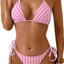 Fanuerg Women Sexy Triangle Bikini Sets Halter String Two Piece Swimsuit Towel Cloth Swim Bathing Suit (Medium, Light Pink)