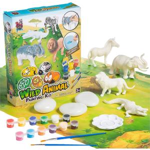 Fun Express DIY Wild Animal Sculpture Painting Kit, All in One Kids Craft Kit, Birthday and Everyday Gifts, Great for Creative Activity for Home and School