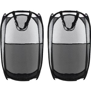 Collapsible Pop Up Laundry Hamper, Extra Large Mesh Foldable Laundry Basket Bag, 28" x 16" x 16", 2 Pack (Black)