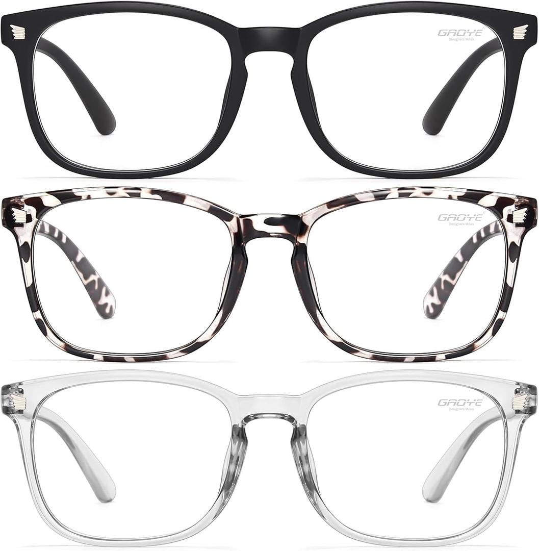Gaoye Stylish Blue Light Glasses for Woman - Computer Glasses for Blue Light Blocking - Lightweight Frames - 3 pack (B3-matte Black+leopard+grey)