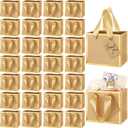 Yeaqee 50 Pcs Mini Metallic Foil Gift Bags with Handles 4x4.75x2.25'' Tiny Thank You Favor Bag with Tag for Christmas Fall Thanksgiving Welcome Wedding Baby Shower Birthday Party(Kraft, Gold)